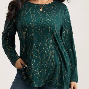 Dark Green pullover shirt with Gold Polka Dot designs - 14/16-1X (US) - NWT